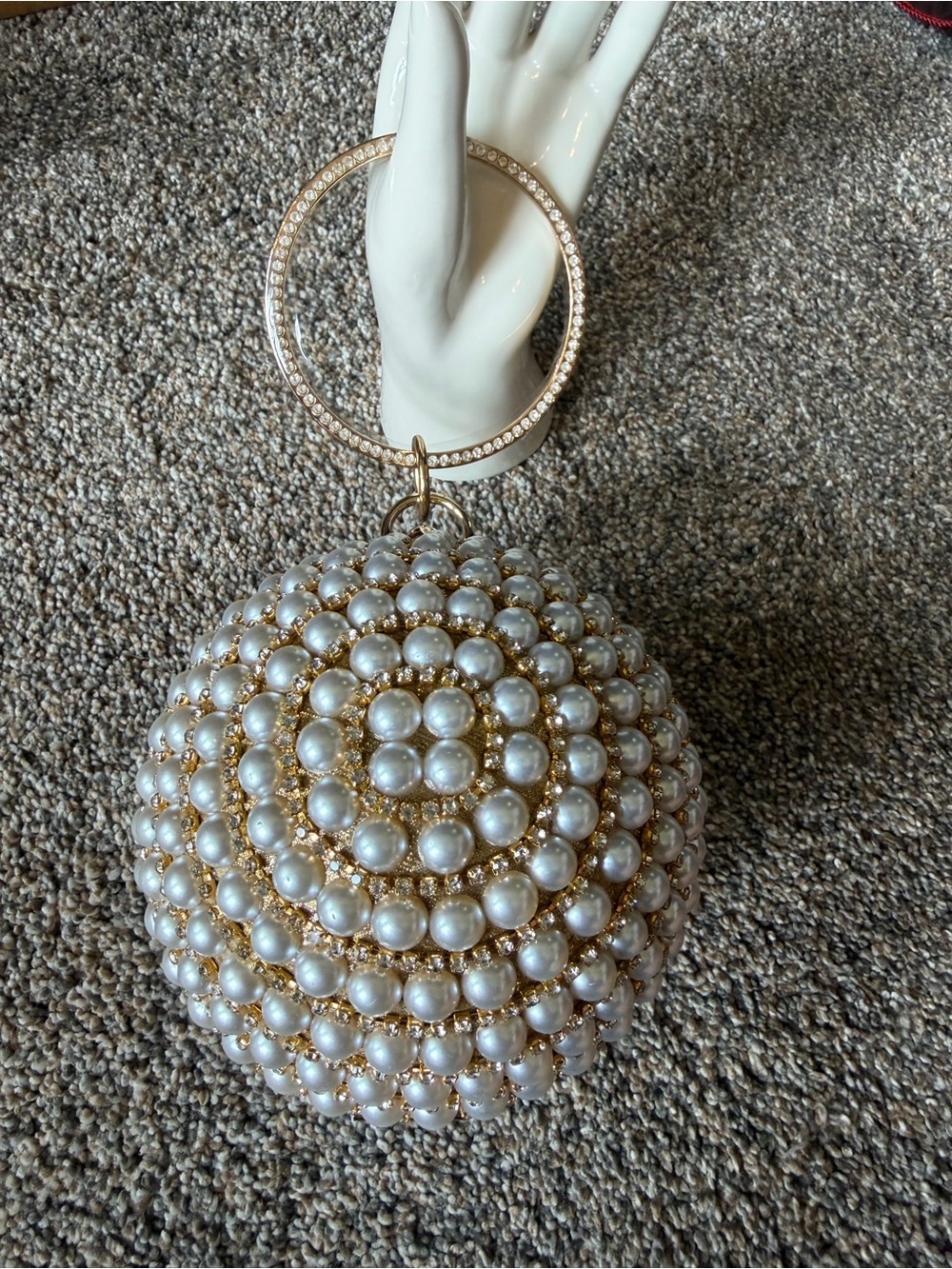 Pearl and Rhinestone Encrusted Gold Orb Evening Bag - Picture 2 of 13